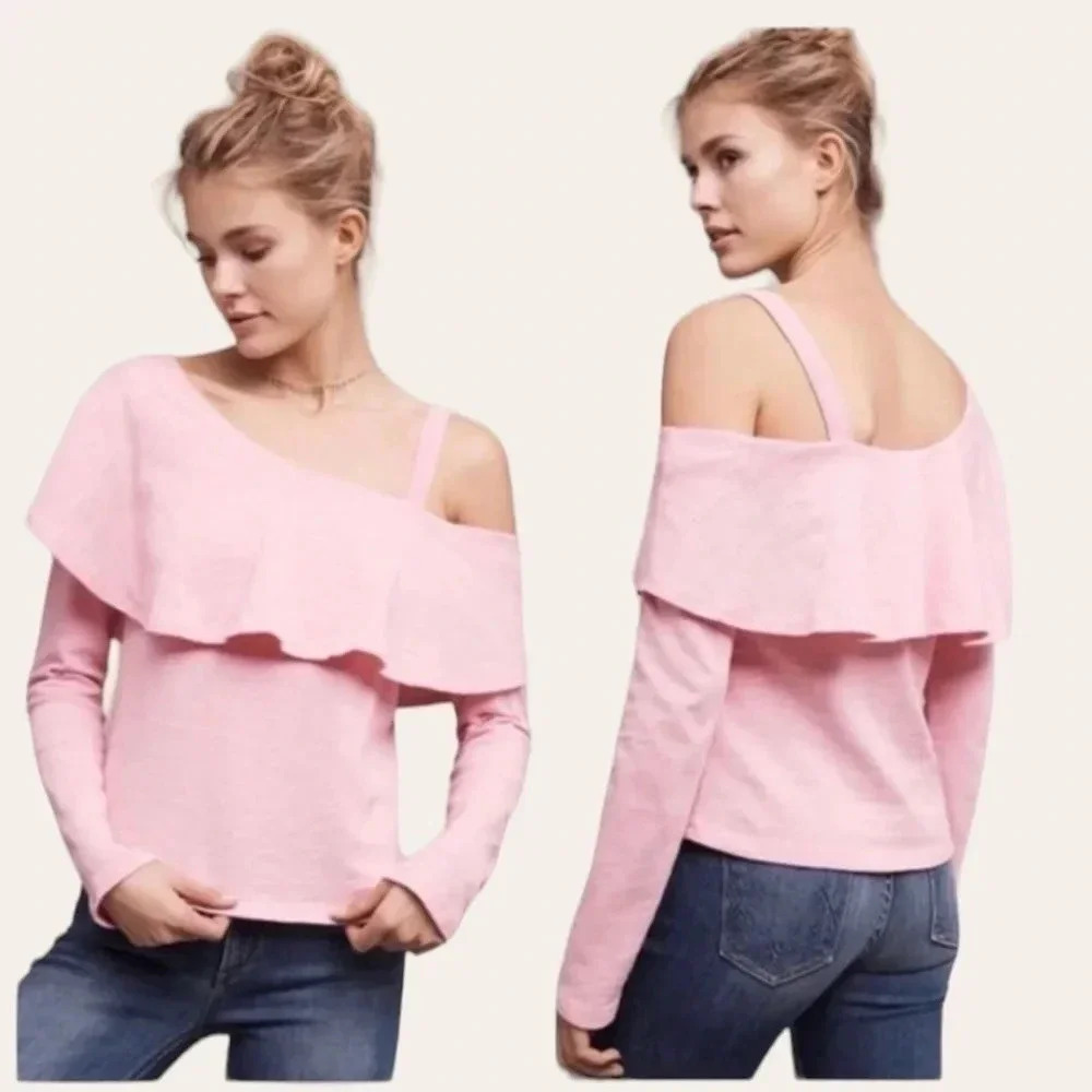 Anthropologie Postmark Asymmetrical Ruffle Off The Shoulder Top - Size Medium